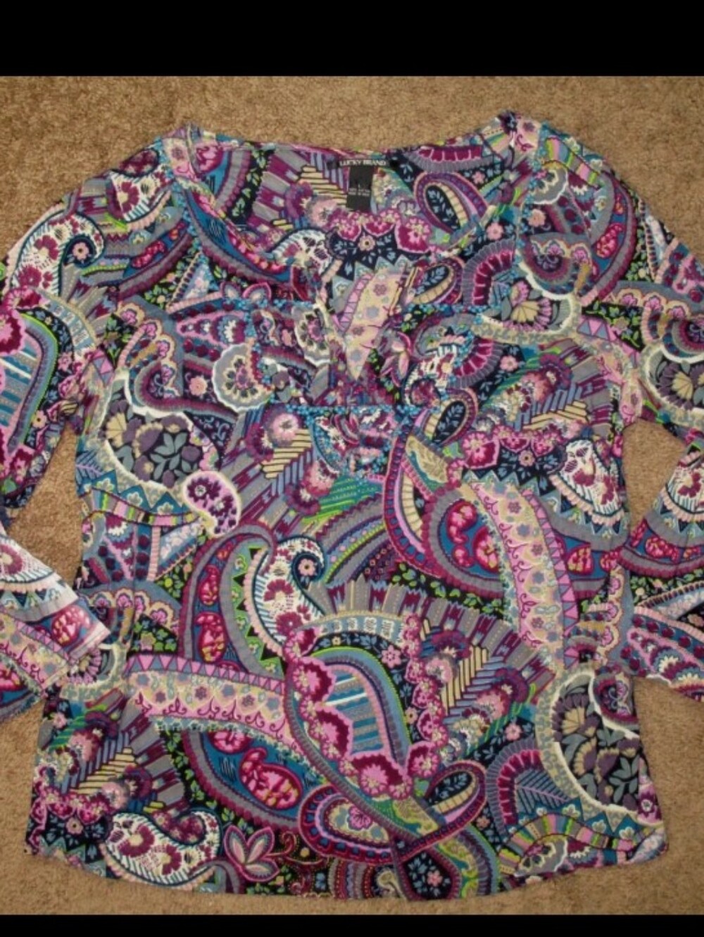 Lucky Brand Tunic Bohemian Hippie Blouse 100% cotton Size L